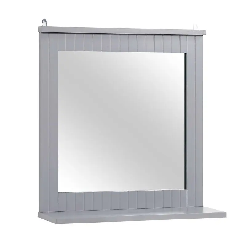 WOOD FRAMED WALL MOUNTED BATHROOM MIRROR W/ COSMETIC SHELF VANITY MIRROR, Living Room or Bathroom, 40cm x 13cm x 42.5cm 2