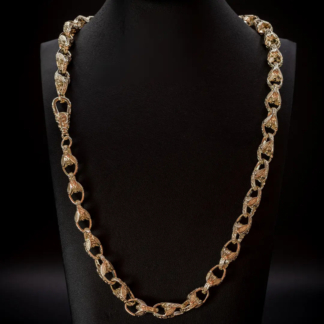 White Gold 9KT Gold 3D Patterned Tulip GF Chain Necklace Gift Men Women Gents Heavy Filled 10mm