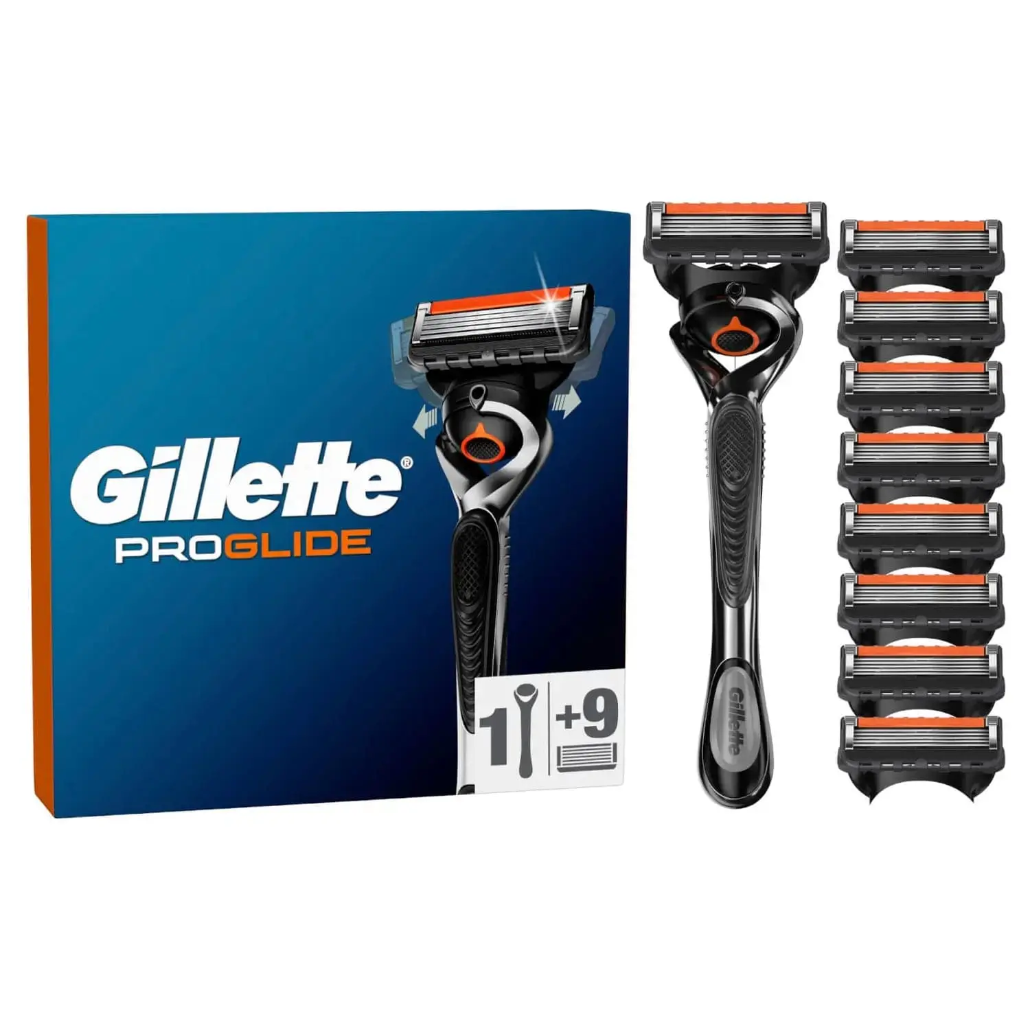 Gillette ProGlide Razor with FlexBall Technology - 1 Handle + 9 Blade Refills | Smooth and Precise Shave