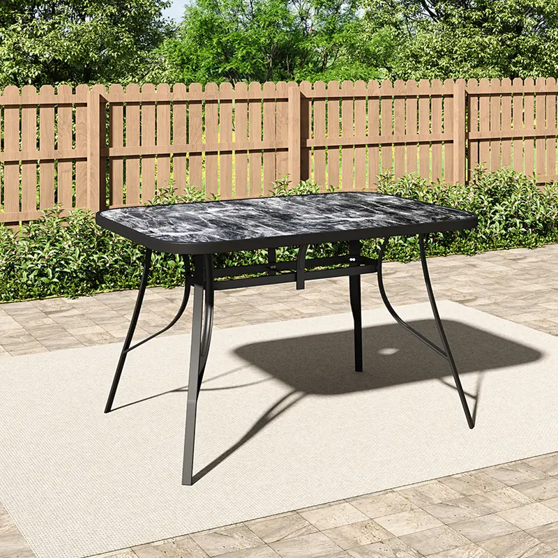 Lifeideas  Marble/Wood Grain Tempered Glass Coffee Table, Folding Outdoor Table with Parasol Hole for Garden/Picnic, Round/Square/Rectangle Shape 2