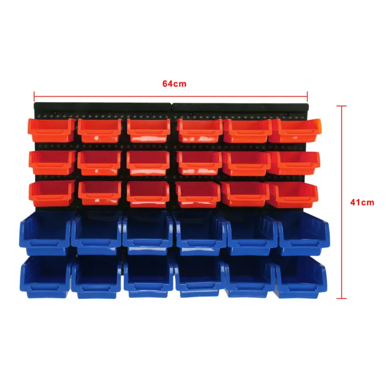 30Holes Plastic Bins Wall Mount Storage Garage Tools Small Parts Organizer Rack Boxes 1