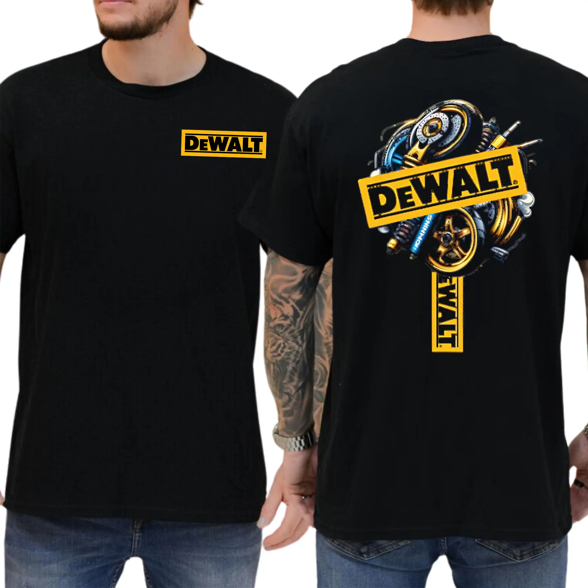 Dewalt Tools 2 Sides T-Shirt/Sweatshirt/Hoodie, Graphic Shirt With Engine and Gear Design Tee