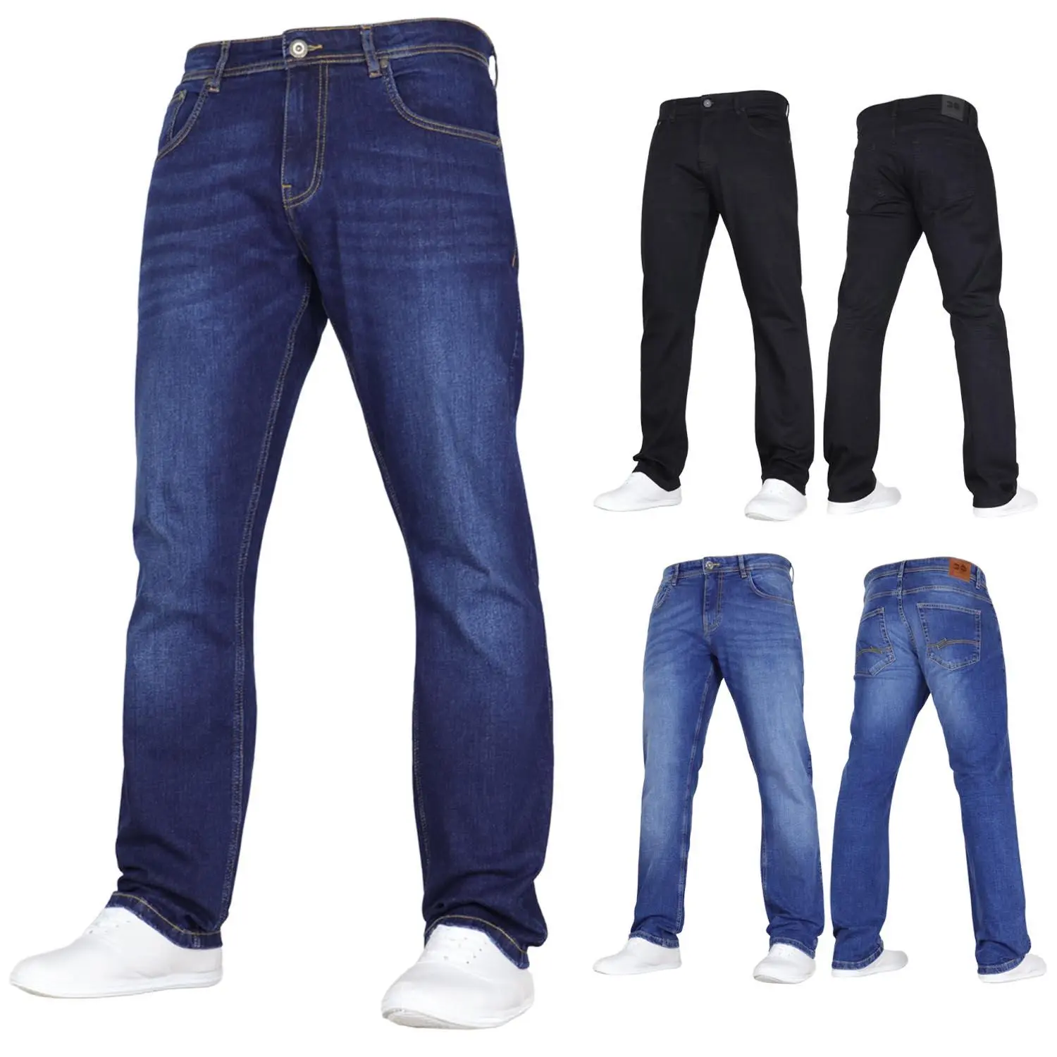 Mens CROSSHATCH Straight Leg Stretch Classic Regular Fit Essentials Denim Jeans by JEANBASE