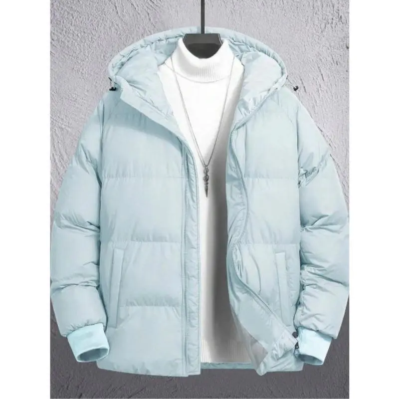 Men's Plain Pocket Zip Up Thick Warm Hooded Puffer Coat, Regular Fit Long Sleeve Padded Winter Coat, Menswear, Cold Weather Gear, Going Out Outfit 1