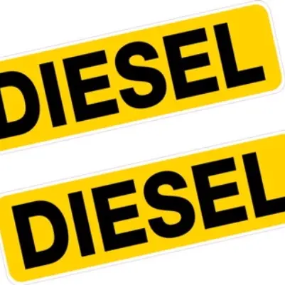 2x Reminder Diesel Fuel Printed Vinyl Stickers BLACK on YELLOW 80mm Car Van Taxi