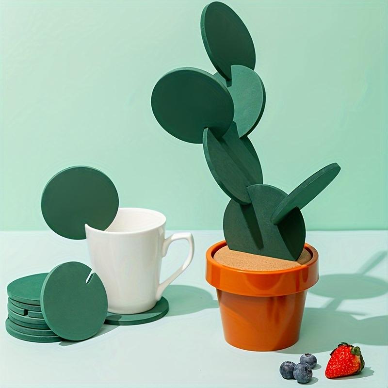 6pcs/set Coasters, DIY Cactus Coaster With Flowerpot Holder For Drinks, Novelty Gift For Home, Office And Bar Decor And Improvement, Living Room Decor, Dinning Room Decor, Home Supplies 1