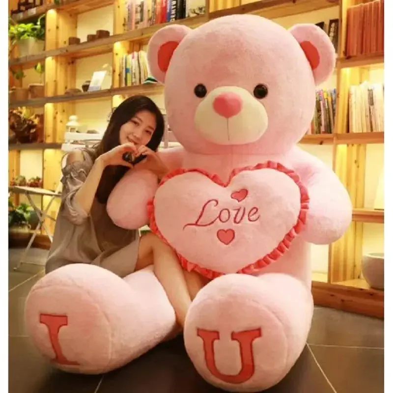 80/100cm Giant LOVE Plush Bear Toy, Soft Stuffed Animal Pillow, Valentine's & Birthday Gift for Girlfriend, Wife, & Kids