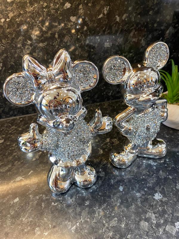 Set Of 2 Bling Ornament Free Standing Silver Crushed Crystal Diamond Best For Gifts Decor Ceramic Reflective Figurine 2