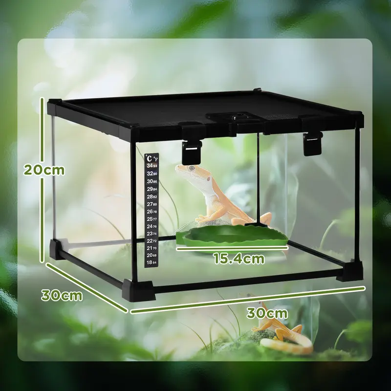 PawHut Glass Reptile Terrarium Insect Breeding Tank Vivarium Habitats with Thermometer for Lizards, Horned Frogs, Snakes, Spiders 3