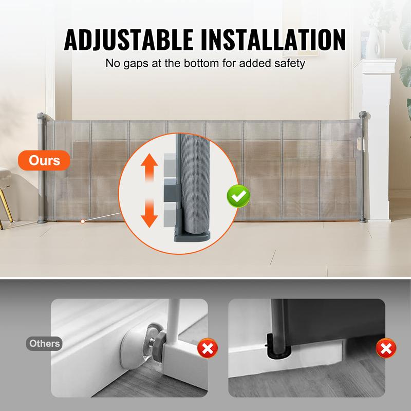 VEVOR Retractable kid Gate, 34.2" Tall Mesh kid Gate, Extends up to 116.1" Wide Retractable Gate for Kids or Pets, Retractable Dog Gates for Indoor Stairs, Doorways, Hallways, Playrooms, Gray 4