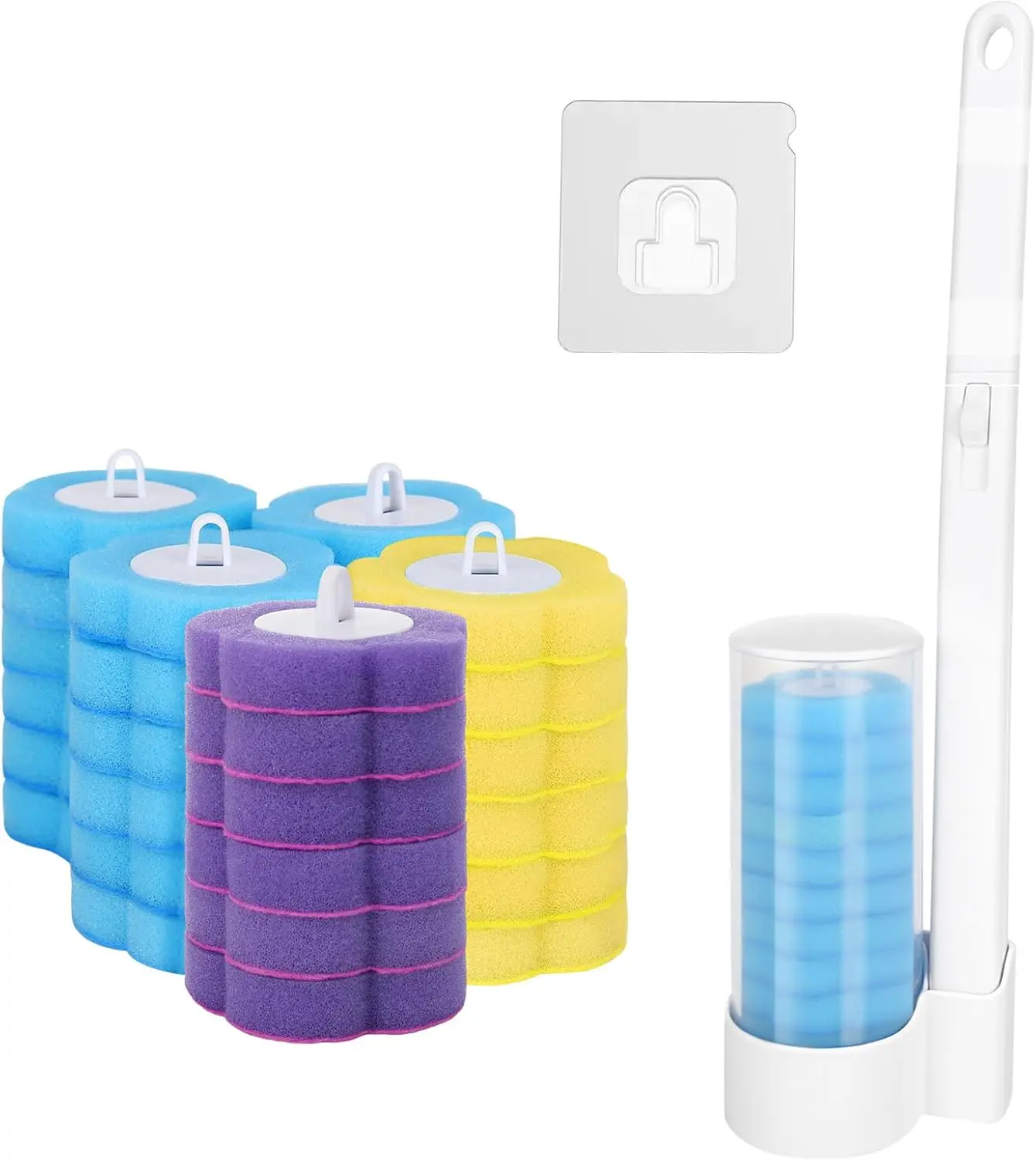 32Pcs Toilet Brush Replacement Head with Handle, Disposable Toilet Brush Disposable Toilet Cleaning System, Sturdy Wall-mounted Holder Cleaner Set Disposable Toilet Wand Kit Toilet  white long handle toilet brush & plungers toilet brush & plungers