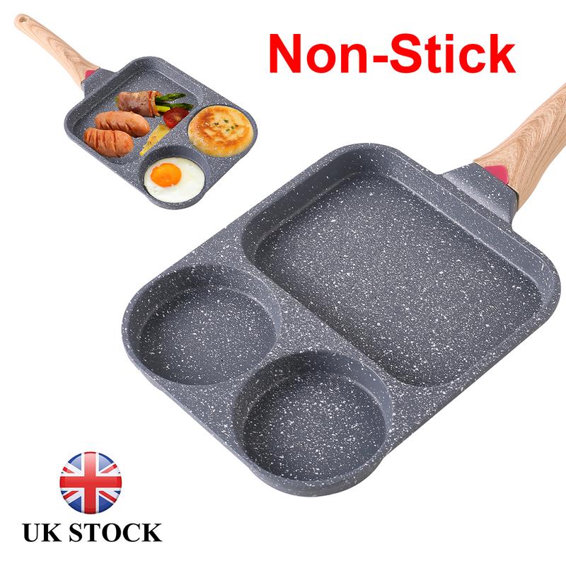 UK 3 in 1 Egg Frying Pan Nonstick Household Steak Frying Pan, Multifunctional Breakfast Pan Burger Pan, Non-stick Multi-purpose Omelette pan, Fried Egg Pan, Pancake Pan for Induction Cooker, Gas Stove, Electric Ceramic Stove 1