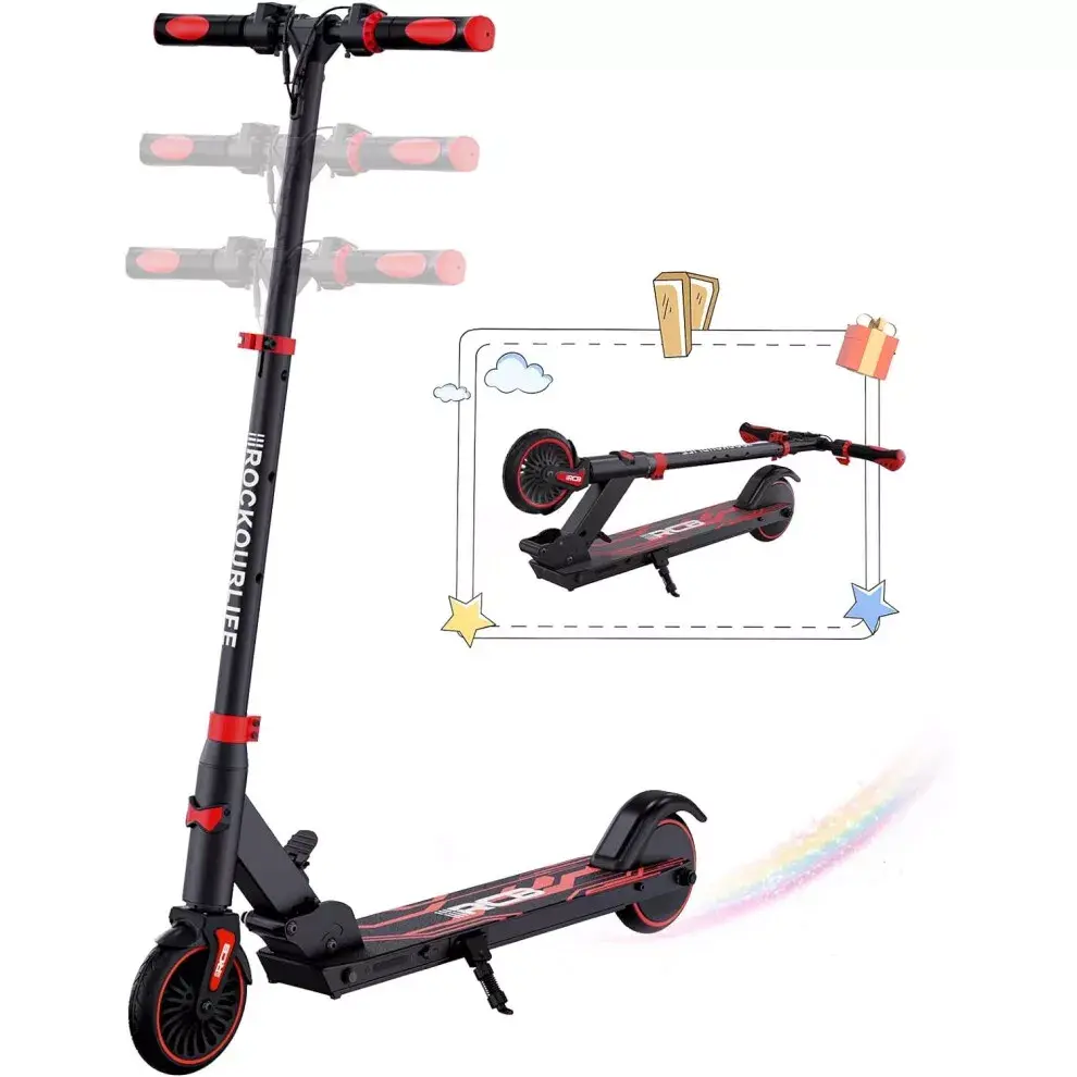 RCB R15 Foldable Electric Scooter for Kids with Adjustable Height, 16KM Range, and 12.4MPH Speed - Perfect for Outdoor Fun in the UK