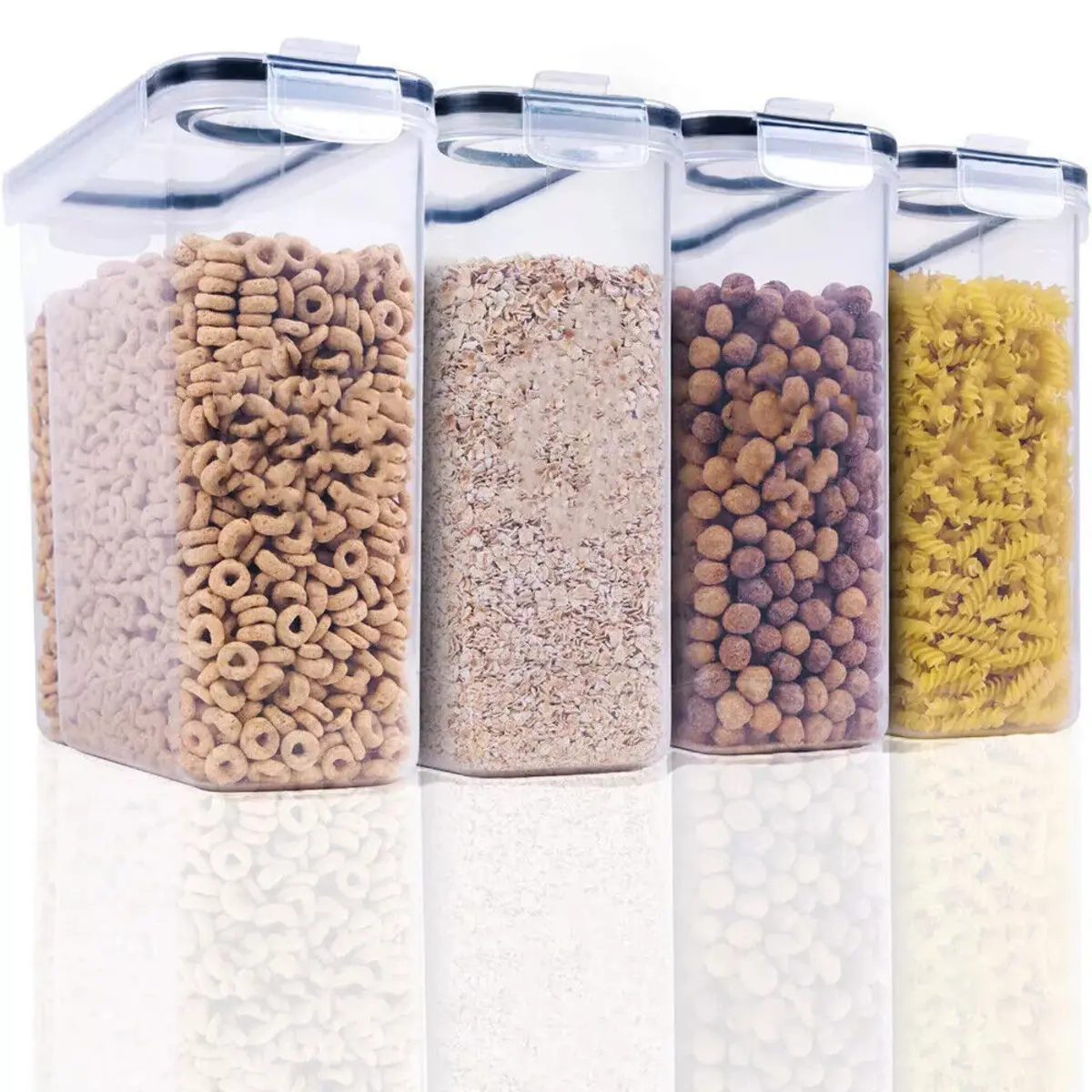 Airtight Food Storage Container 4pc Set Kitchen Pantry Dry Food Cereal Dispenser The 4 sided-locking lids with Silicone Seal   Utensils  And That No Air Or Water Enters, Keeping your Favorite Snacks Fresh And Dry.