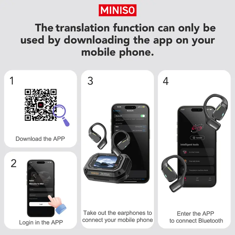 MINISO M98 Wireless Headphones, Over 135 Language Translation, Bluetooth Earphones, OWS Earbuds, Full Color Display Touch Screen Headset, Low Latency Gaming Earphones, Holiday Essentials, Christmas Gifts 3