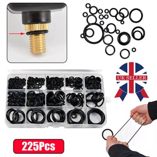 225PC O RING SET ASSORTED BLACK RUBBER SEALS SINK TAP WASHER PLUMBING AIR GAS 5