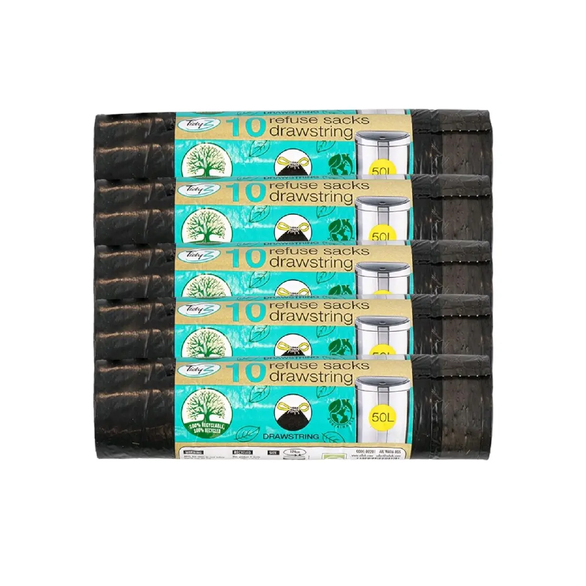 50 x Heavy Duty Refuse Sacks 50L Extra Strong Black Bin Bags Rubbish Waste Liners With Drawstring