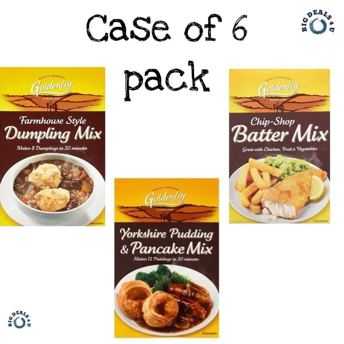 Goldenfry,Chip Shop Batter, Yorkshire Pudding & Pancake Mix,Dumpling Mix 6 packs in Case