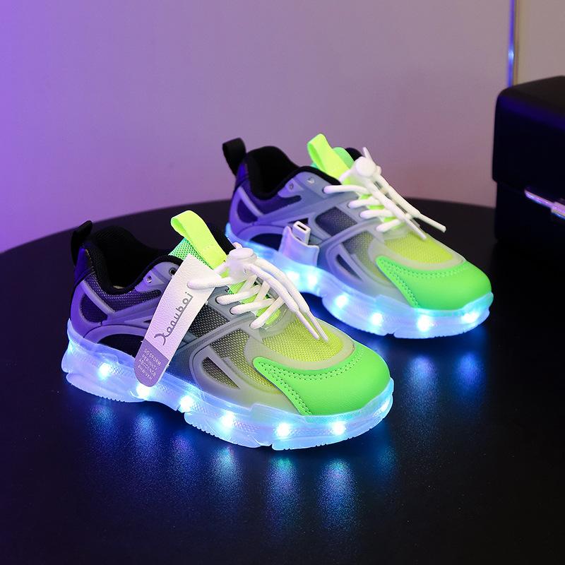 Child Rechargeable PU Leather LED Light Shoes Children's Shoes Boys and Girls Mesh Running Sneakers 6