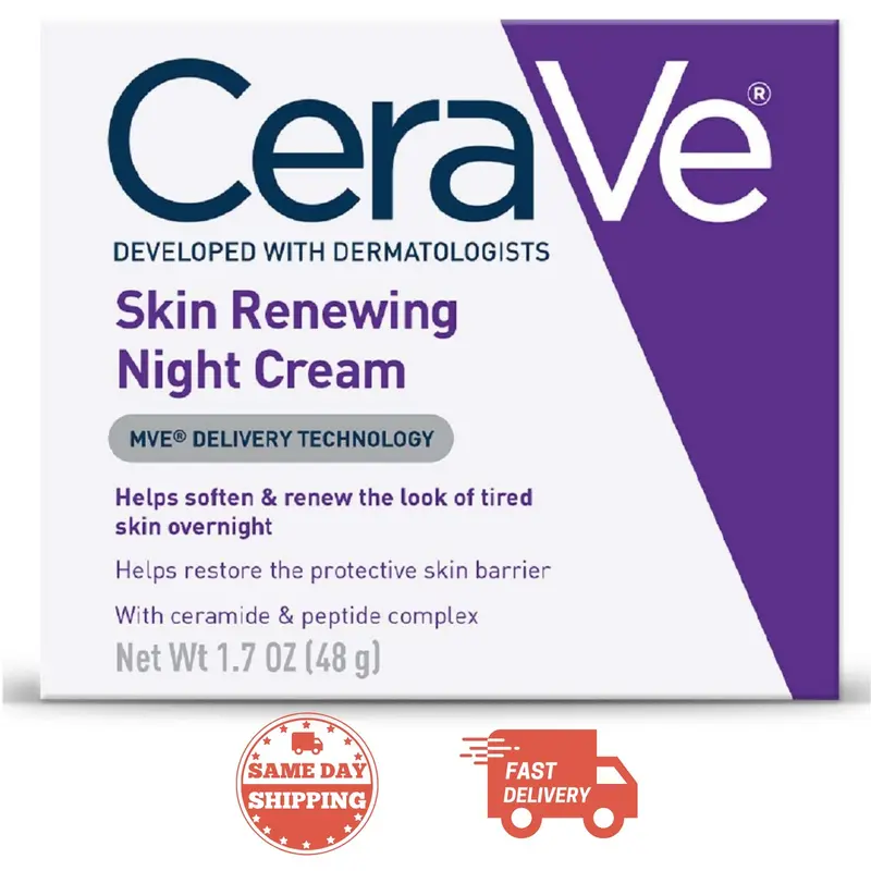 Loreal CeraVe Skin Renewing Night Cream | Niacinamide, Peptide Complex, and Hyaluronic Acid Moisturizer for Face Skin Repair Skincare Comfort Moisturizing | 1.7 Ounce 1