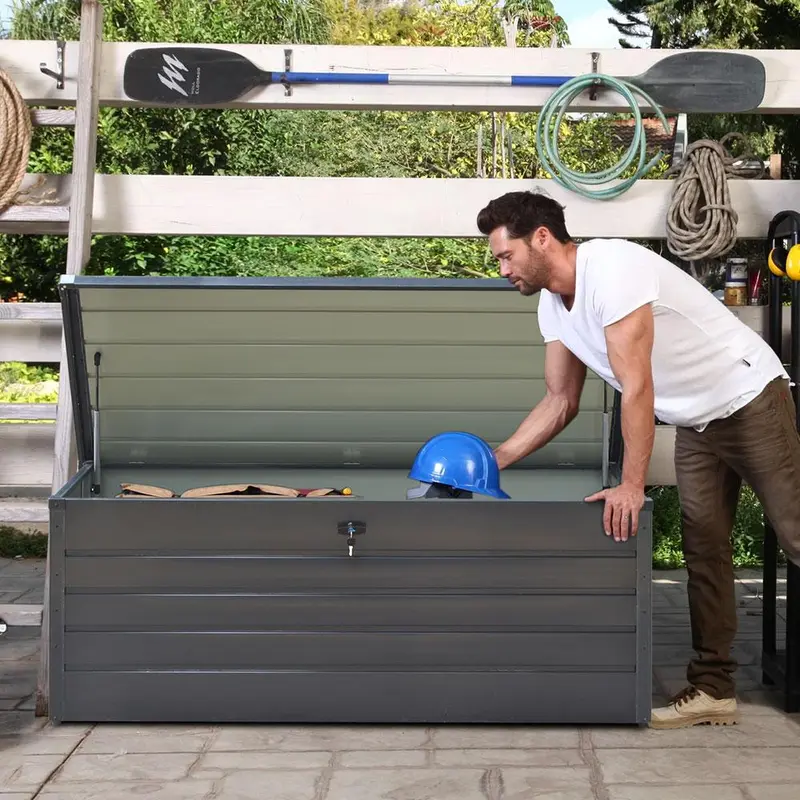 Livingandhome 200L/600L Large Outdoor Garden Metal Storage Box with Lid Lockable,Weather and Fade Resistant,Doubles as Storage Organiser Bench Room 2