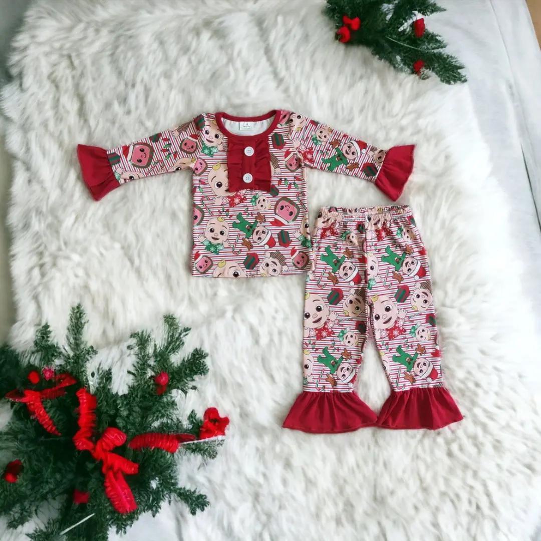 Girls Frilly Flared Coco Melon Christmas Pyjamas for Kids