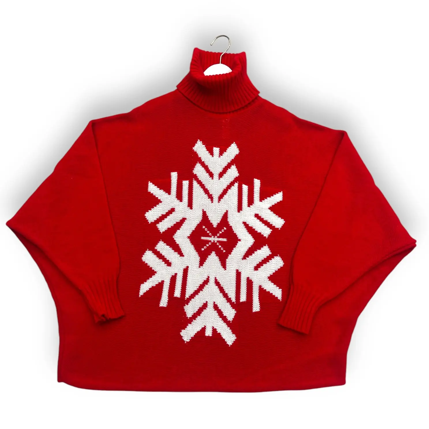 Snowflake High Neck Batwing Chunky Knit Jumper
