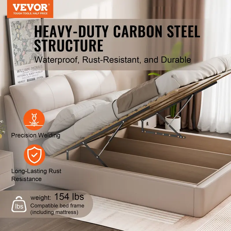 VEVOR Bed Lift, 59x71 in Compatible Bed Size 154 lbs Load Bearing, DIY Wall Bed Mechanical Hardware Kit Vertical Deluxe, Pneumatic Lever Heavy Duty Bed Support, Folding Wall Bed for Guestroom 1