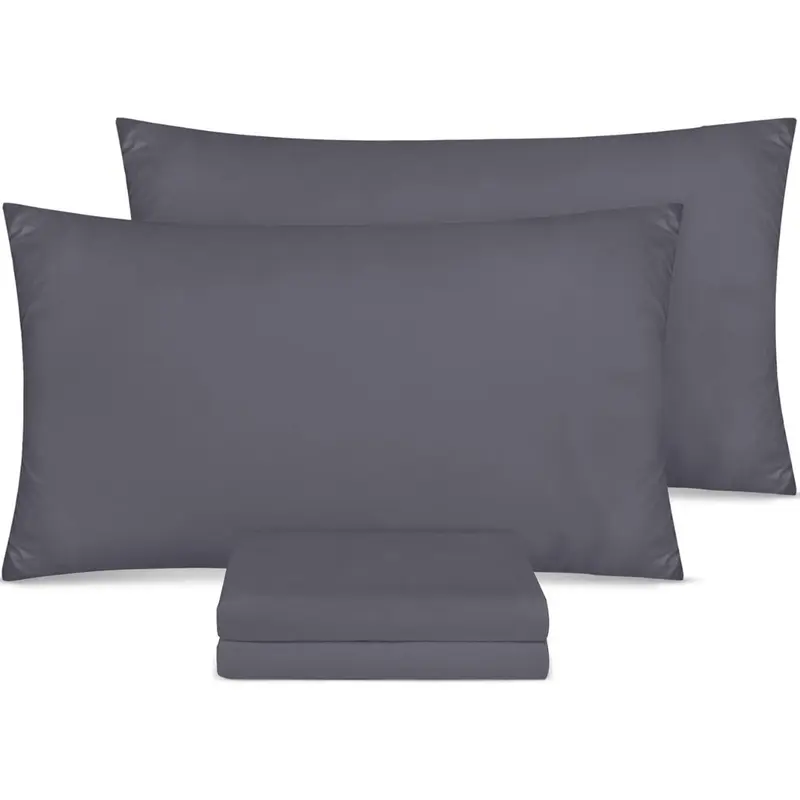 4 Pack Grey Pillow Cases - Standard Size 50x75 cm - 100% Brushed Microfiber - Envelope Closure 0