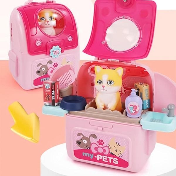 Kids Pet Space Bag Play House Set - 2 in 1 Pet Backpack for Dogs and Cats Grooming Kit 7