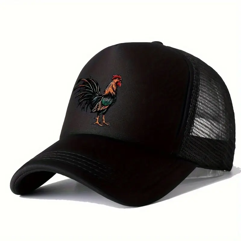 Cool Hippie Curved Brim Baseball Cap, Rooster Print Breathable Mesh Trucker Hat, Snapback Hat For Casual Leisure Outdoor Sports Christmas Gift 0