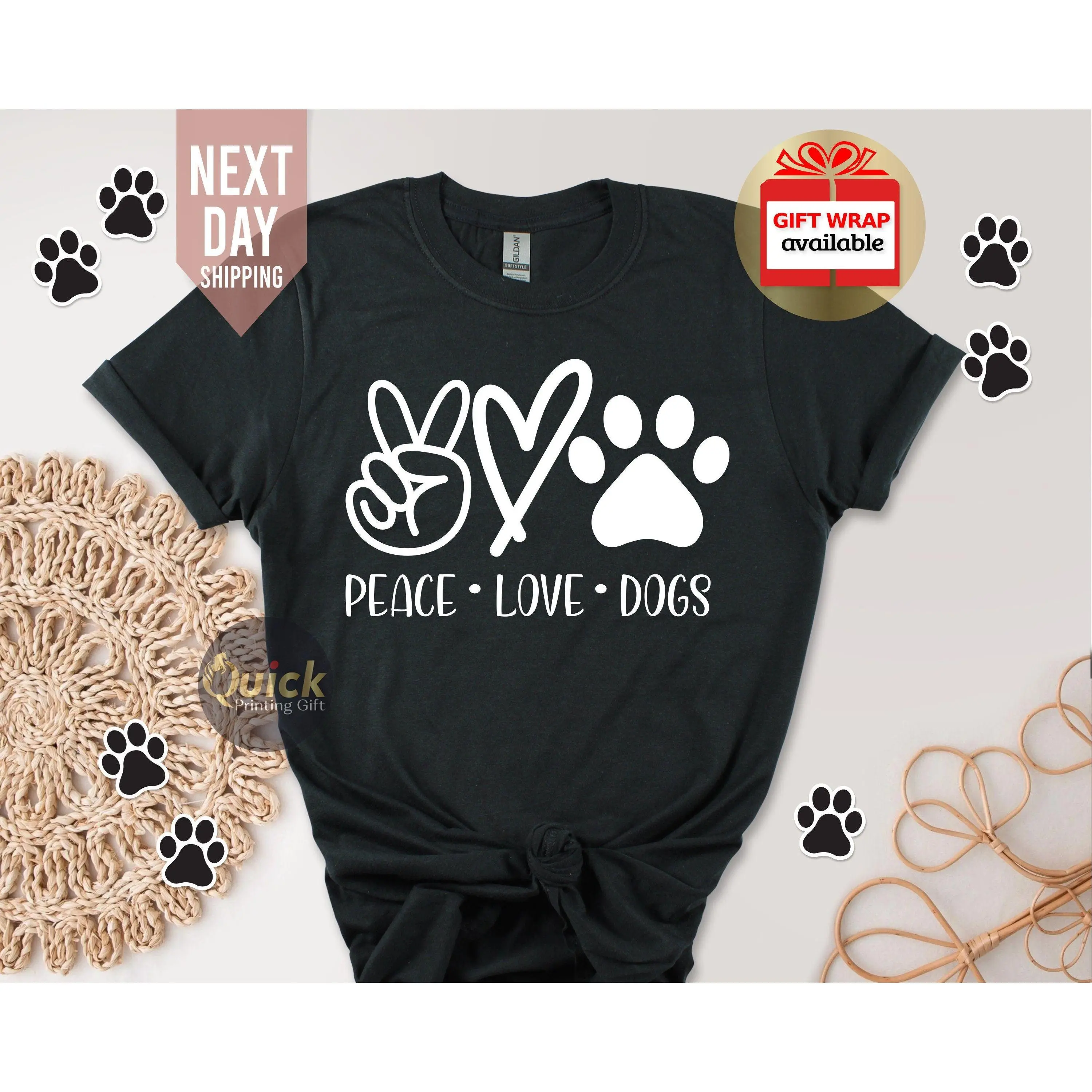 Peace Love Dogs T-Shirt, Dog Paw Shirt, Animal Lover Shirts, Dog Mom Shirts, Dog Shirt, Dog Lover Shirt