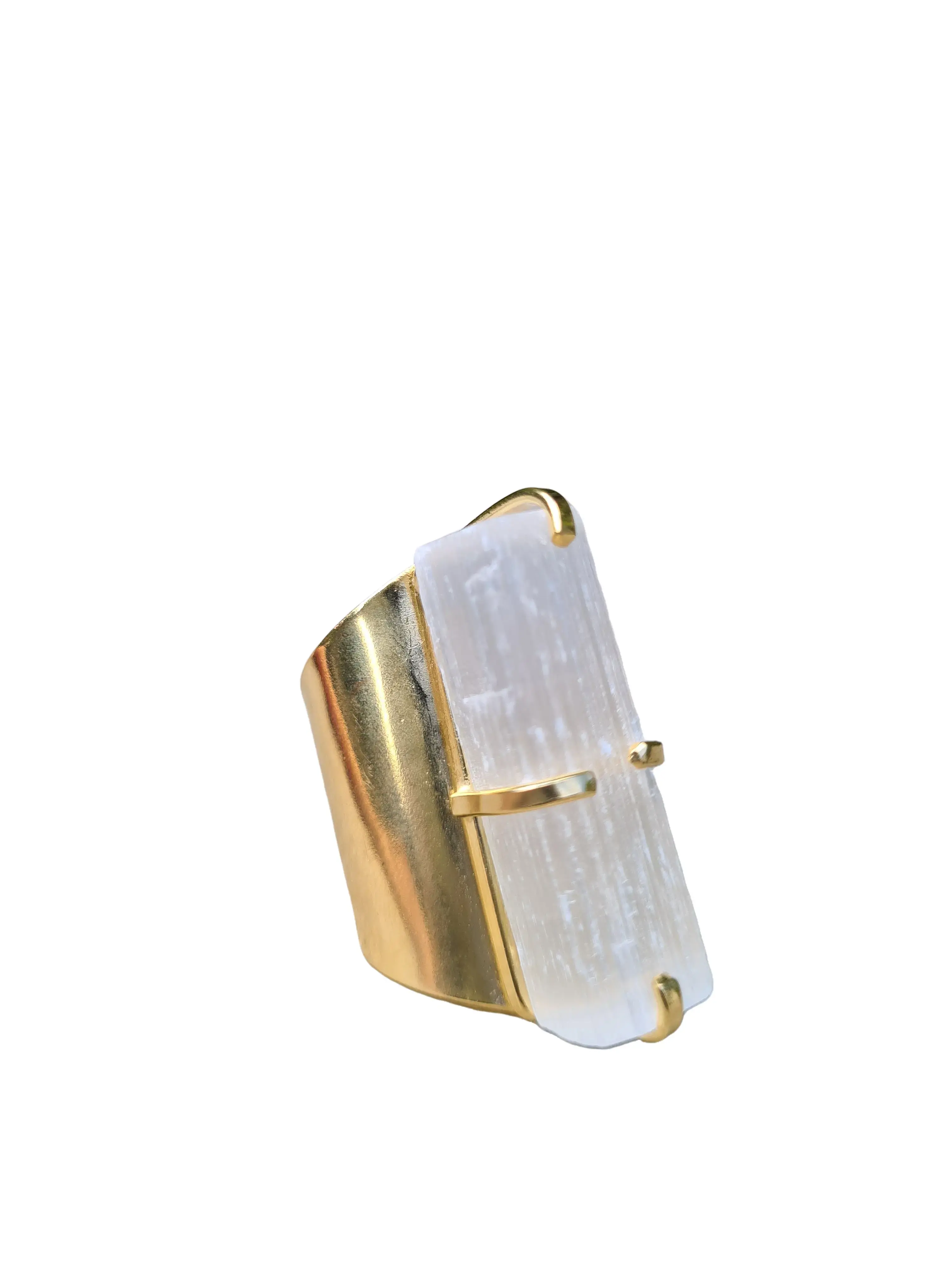 Selenite Ring and Selenite Cuff Bracelet adjustable