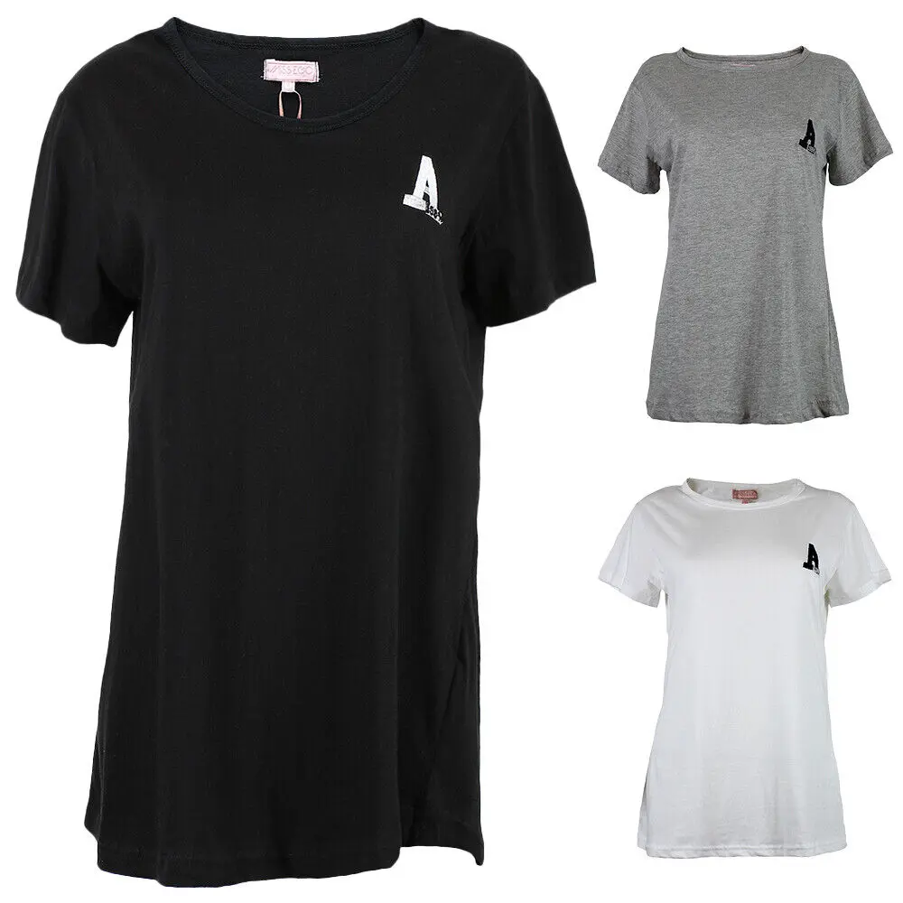 Ladies Cotton Long T-shirt In Black Grey & White Size S, M, L