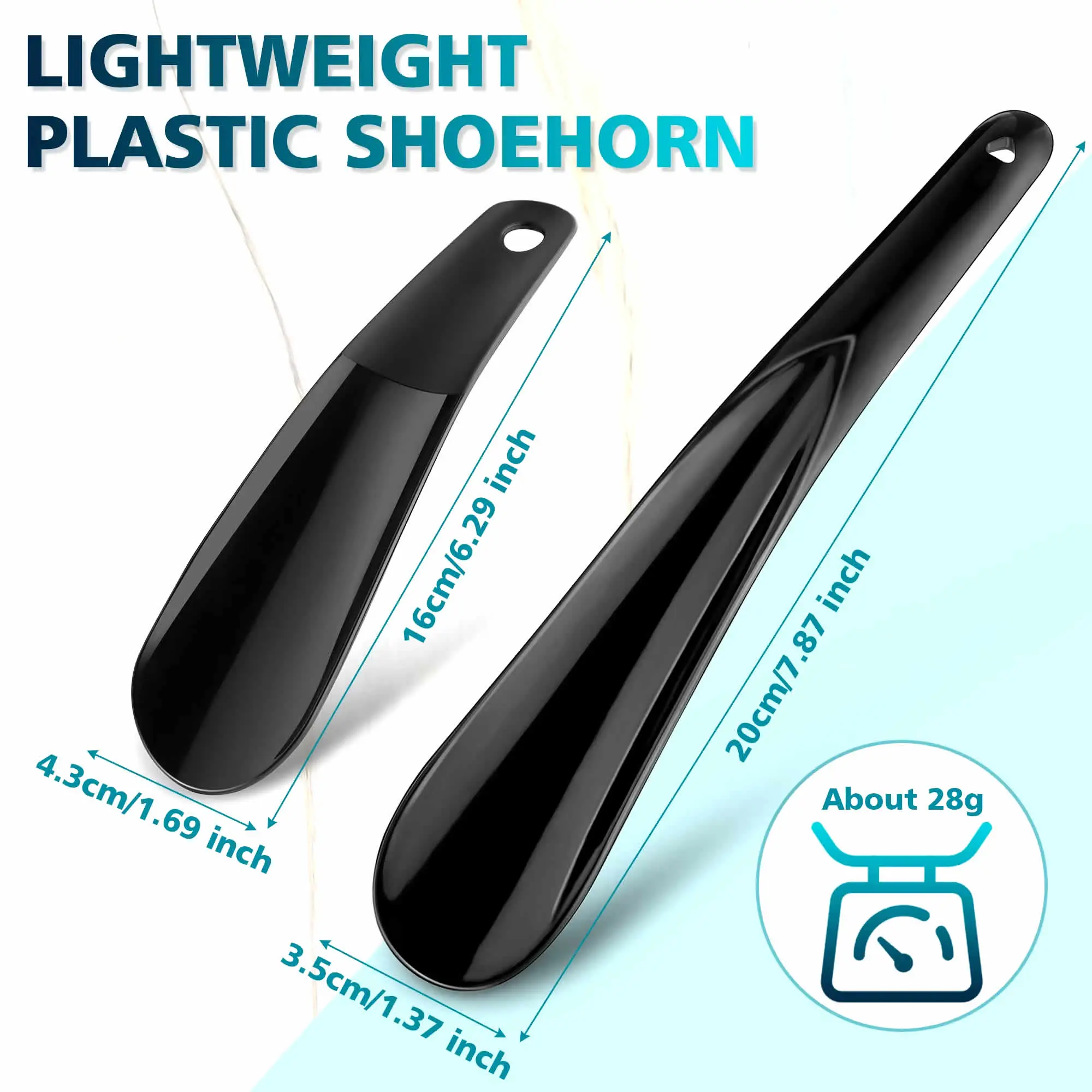Set of 2 Plastic Shoe Horns 20cm & 16cm Durable Easy Use for Back Pain Mobility and Children