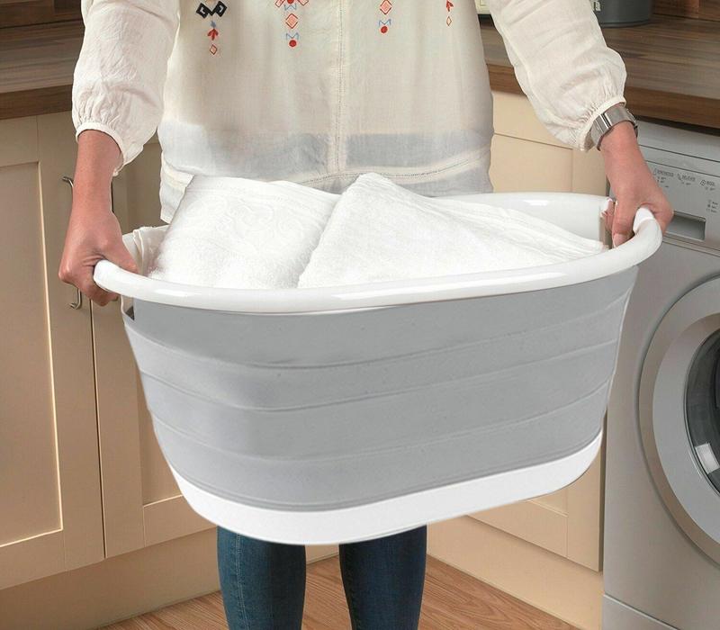 2 X Laundry Basket Pop Up Folding Collapsible Space Saving Cloth Washing Bin Plastic Organiser Silicone 4