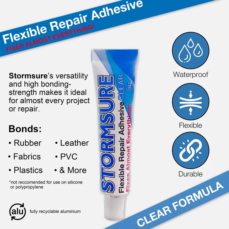 Stormsure Flexible Repair Adhesive: 3 x 5g Clear Glue - Highly Durable, Waterproof Glue for All Repairs 1