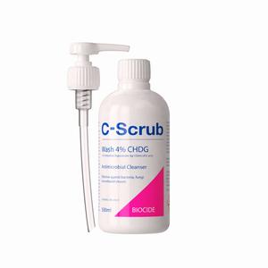 C-Scrub Wash 4% CHDG Antimicrobial Hand Skin Body Cleanser with Pump Dispenser Gentle Emollient Formula for Home Office Use