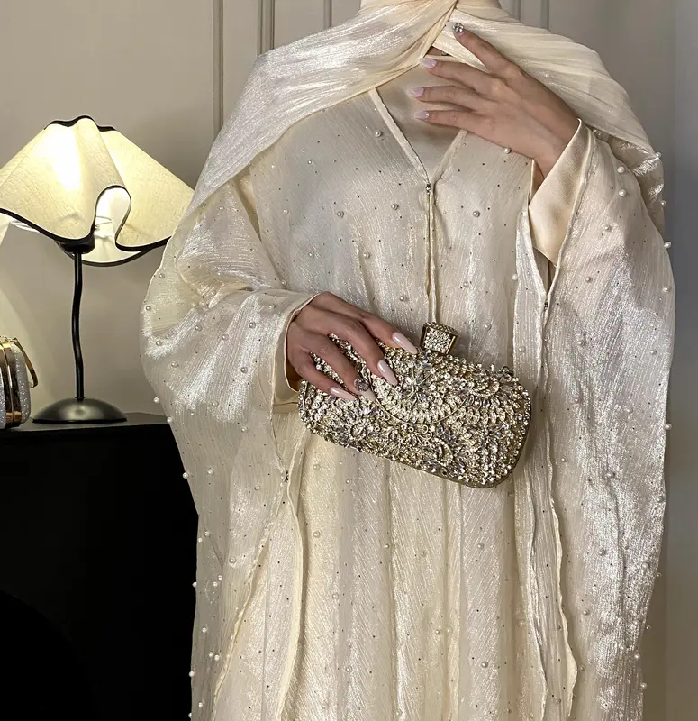 Star Light Abaya, Shiny abaya two-piece set, abaya cardigan and base layer dress 0
