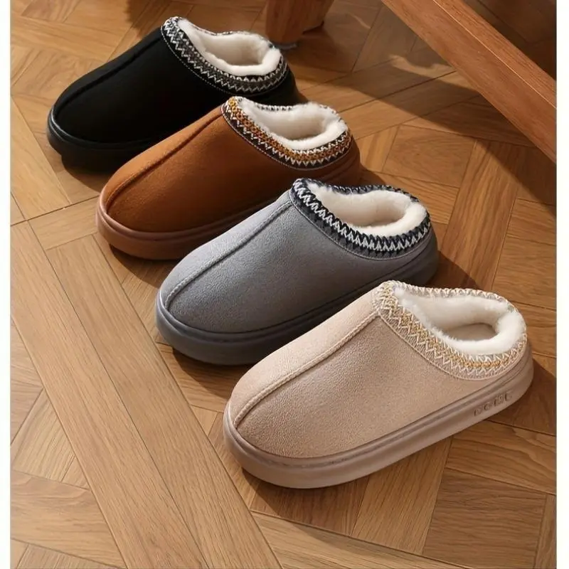 【2025】Men's Fashion Slippers, Unisex Couple's Indoor/Outdoor Warm Cotton Slippers, Simple Style, No Sole, Fleece Fabric, Fabric Lining, Rubber Sole, Round Toe, for All Seasons