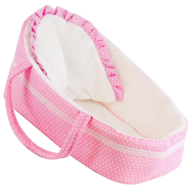 BiBi Doll Pink Baby Doll Carry Cot Bed with Pillow Handles Sleeping Bag Carrier 0