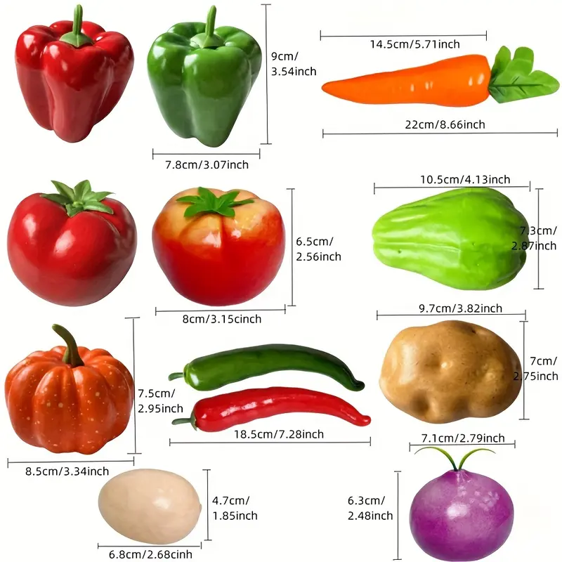 12pcs Lifelike Fruit & Vegetable Set - Artificial Tomatoes, Cucumbers, Peppers, Pumpkins, Carrots, Onions, Eggplants for Home Decor, Kitchen Display, and Party Table Settings 4