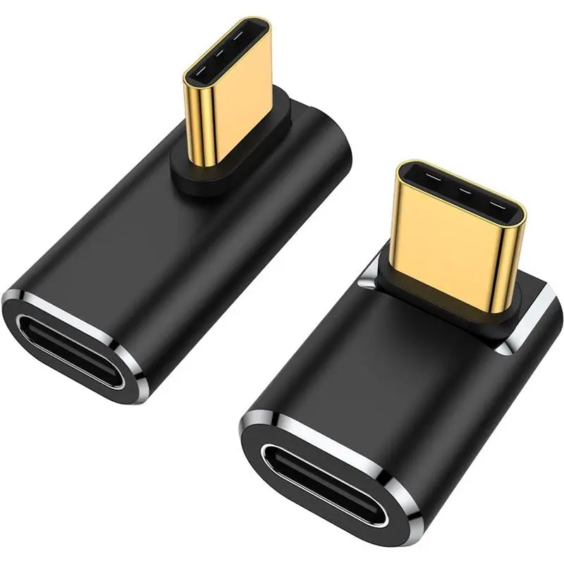 USB C 90 Degree Adapter (Two Styles), USB Type C Right Angle Extender Connector for Steam Deck, Meta Quest, MacBook, Smart Tablet & Phone and More - Black  Alloy Cable Charging Port Shell Device Durable
