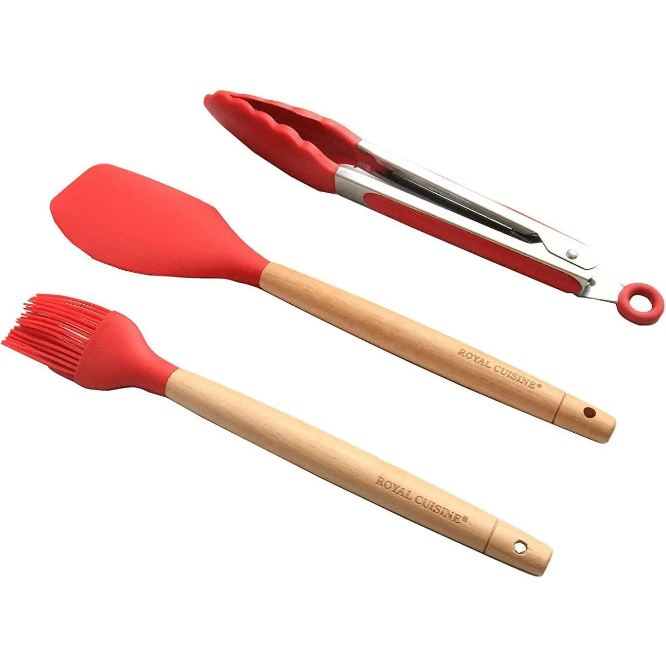 Red Silicon Kitchen Set - 3 Pieces for Pastry, BBQ & Cooking Silicone Utensils Cover Handles