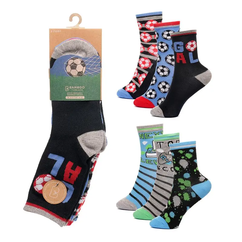 A2Z 4 Kids Boys 6 Pack Football Design Striped Crew Socks Premium Athletic Socks Football Game Themed Socks Durable Comfortable Young Athletes Shoe Size 2-3 (6-8.5), 3-6 (9-12), 7-10 (12.5-3.5) 3