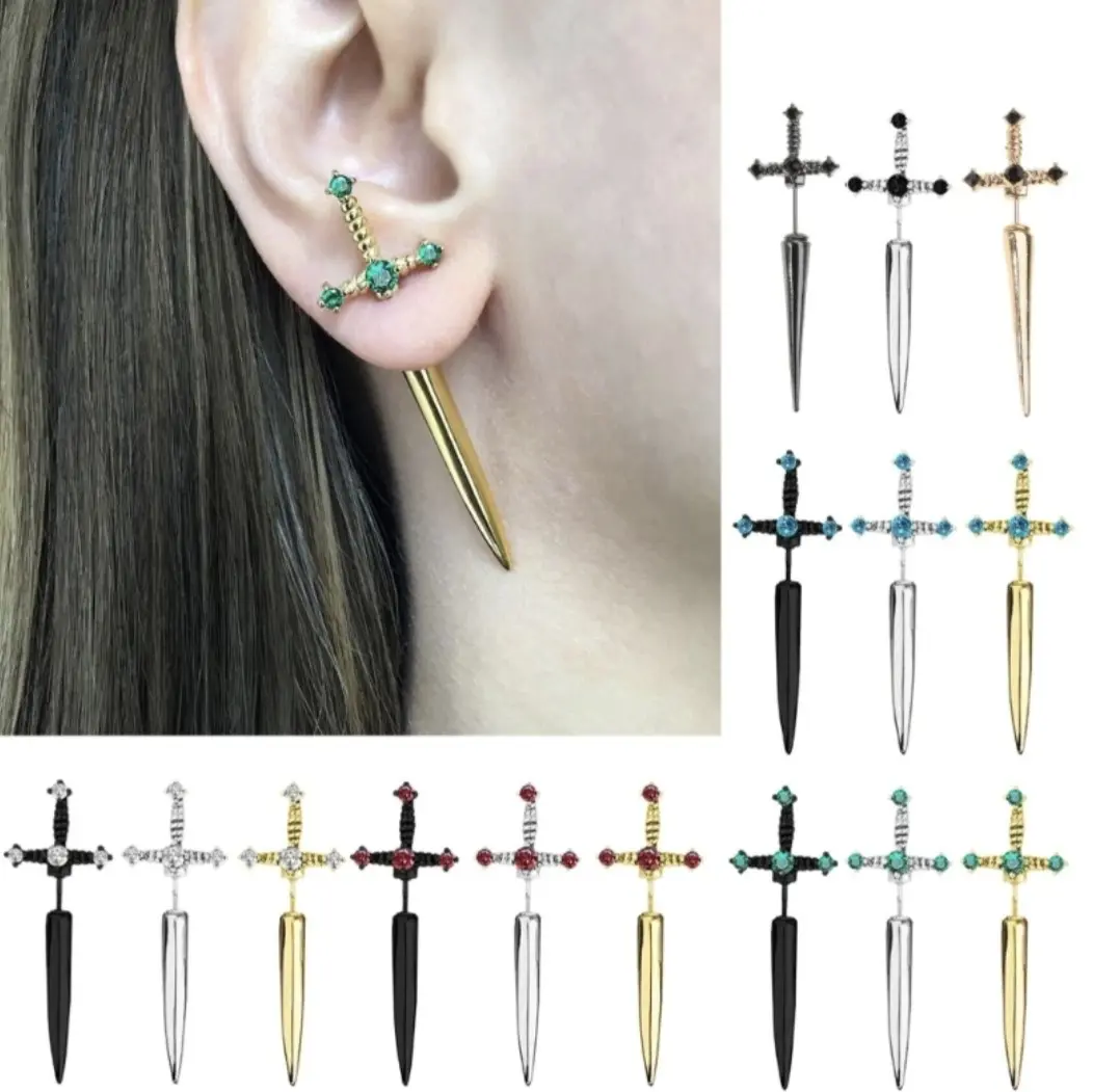 Emo Sword Earrings with Screw Back Closure for Gothic/Emo/Different/E-Girl/Grunge Style