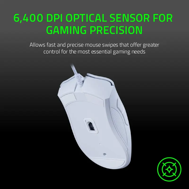 Razer DeathAdder Essential (2021) - Wired Gaming Mouse (Optical Sensor, 6400 DPI, 5 Programmable Buttons, Ergonomic Form Factor) White 8