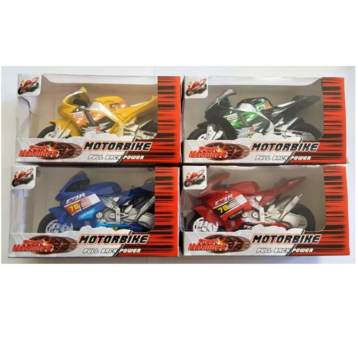 4 x Pull Back Motorbike Toy Motorcycle Street Machine Friction Power Kids Birthday Gift