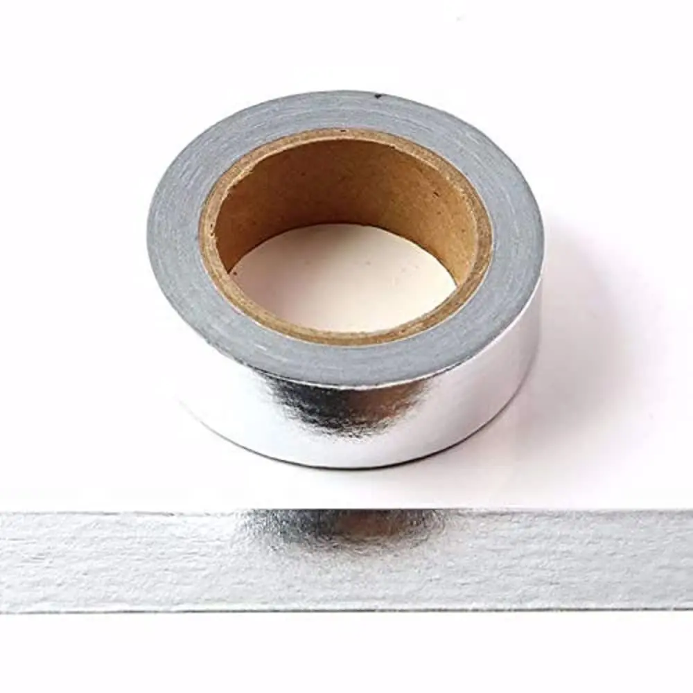Solid Foil Washi Tape Decorative Self Adhesive Masking Tape 15mm x 10 Meters (Silver)