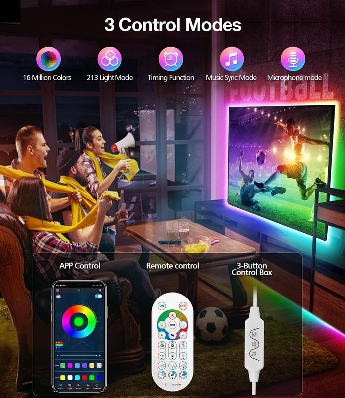 TV Led Lights, 4M TV Led Backlight Led Lights USB Powered RGB TV Led Light Strip for 32-55 inch TV/Monitor Behind Lighting, Led TV Lights with Remote, Music Sync Bluetooth APP Control 1